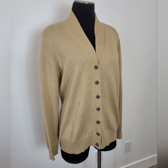 Jaclyn Smith Collection Gold Cardigan Sweater Metal Glitter Formal Party Large - Picture 2 of 11